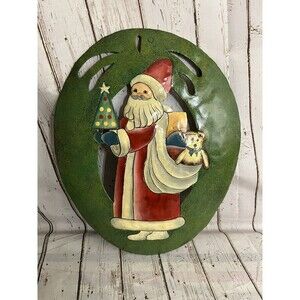 Vintage Old World Creations By MIMI Metal Santa Wall Hanging Hand Hammered Xmas